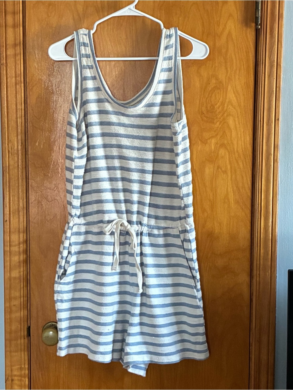 Old Navy blue and white striped romper size medium 100% cotton
